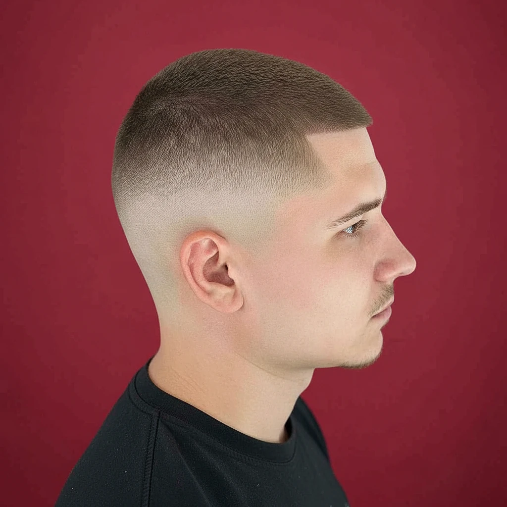 Corte de pelo corto para hombre con degradado bajo.