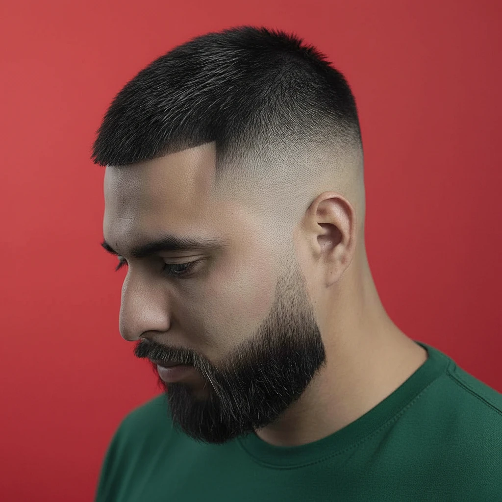 Men's Low Fade Haircut with Beard