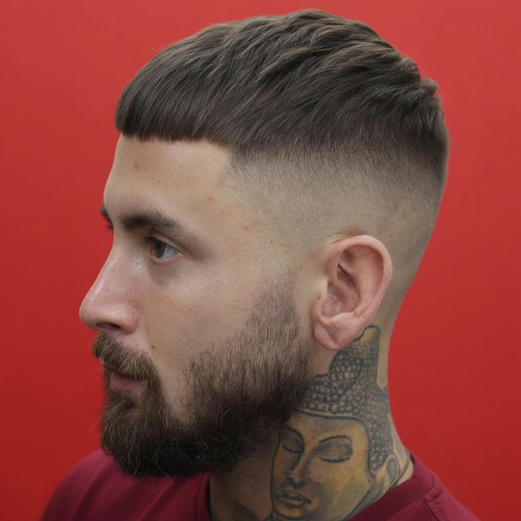Men's Low Fade Haircut with Textured Fringe