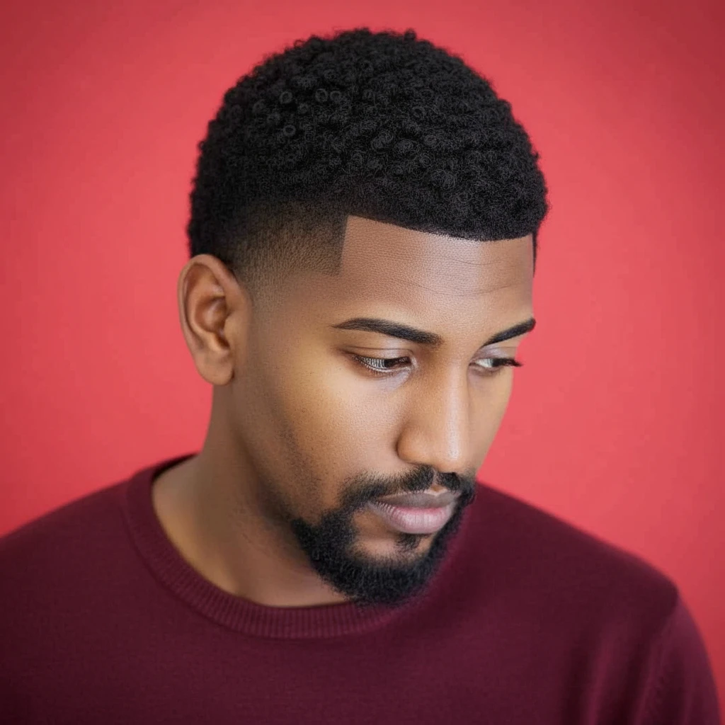 Corte de pelo degradado para hombres con textura rizada