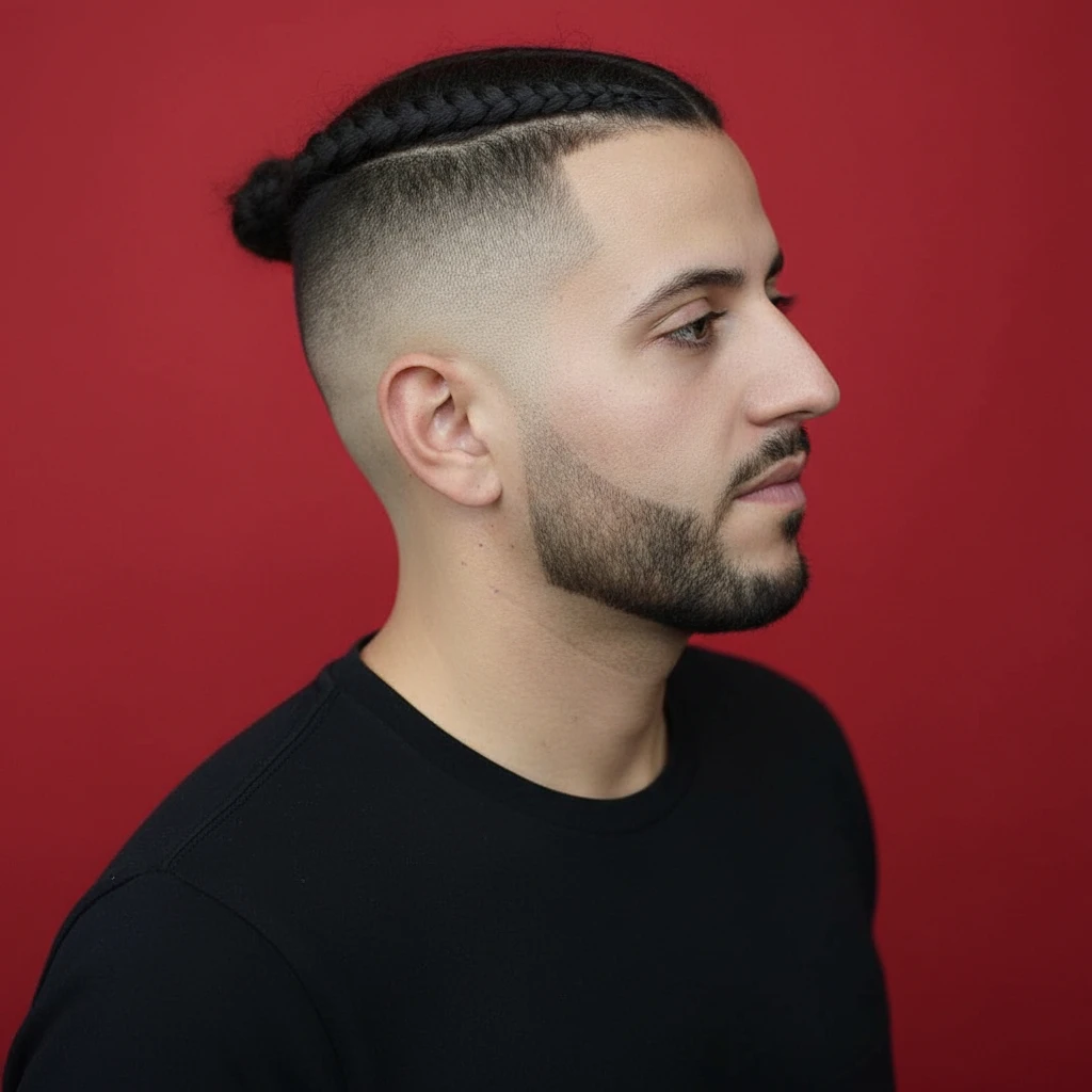 Men's Low Fade Haircut with Braid